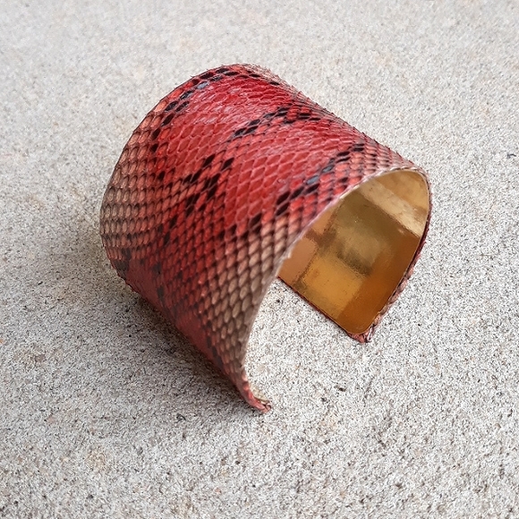 Pink/Hand Painted /Python Snakeskin Cuff Bracelet/Exotic/ Handcrafted - Picture 12 of 13